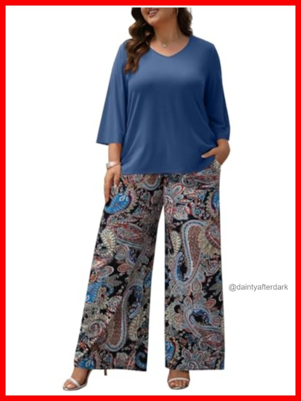 Women's Plus Size 2 Piece Outfit 3/4 Sleeve Tunic Wide Leg Pant Set